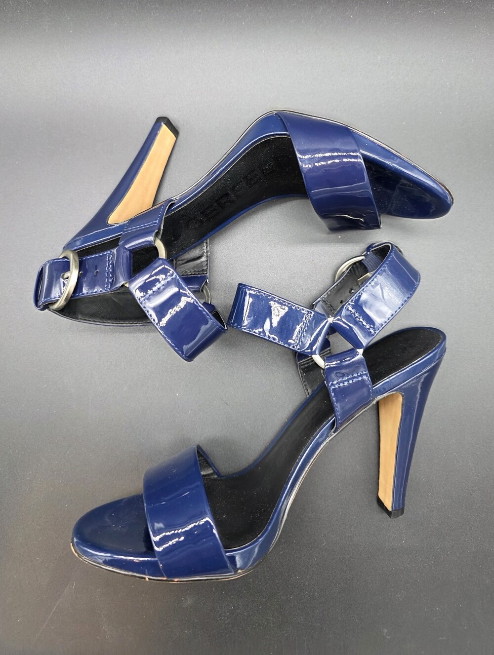 Karl Lagerfeld Navy Patent Leather High Heel Sandals 37/US7 - Picture 2 of 5